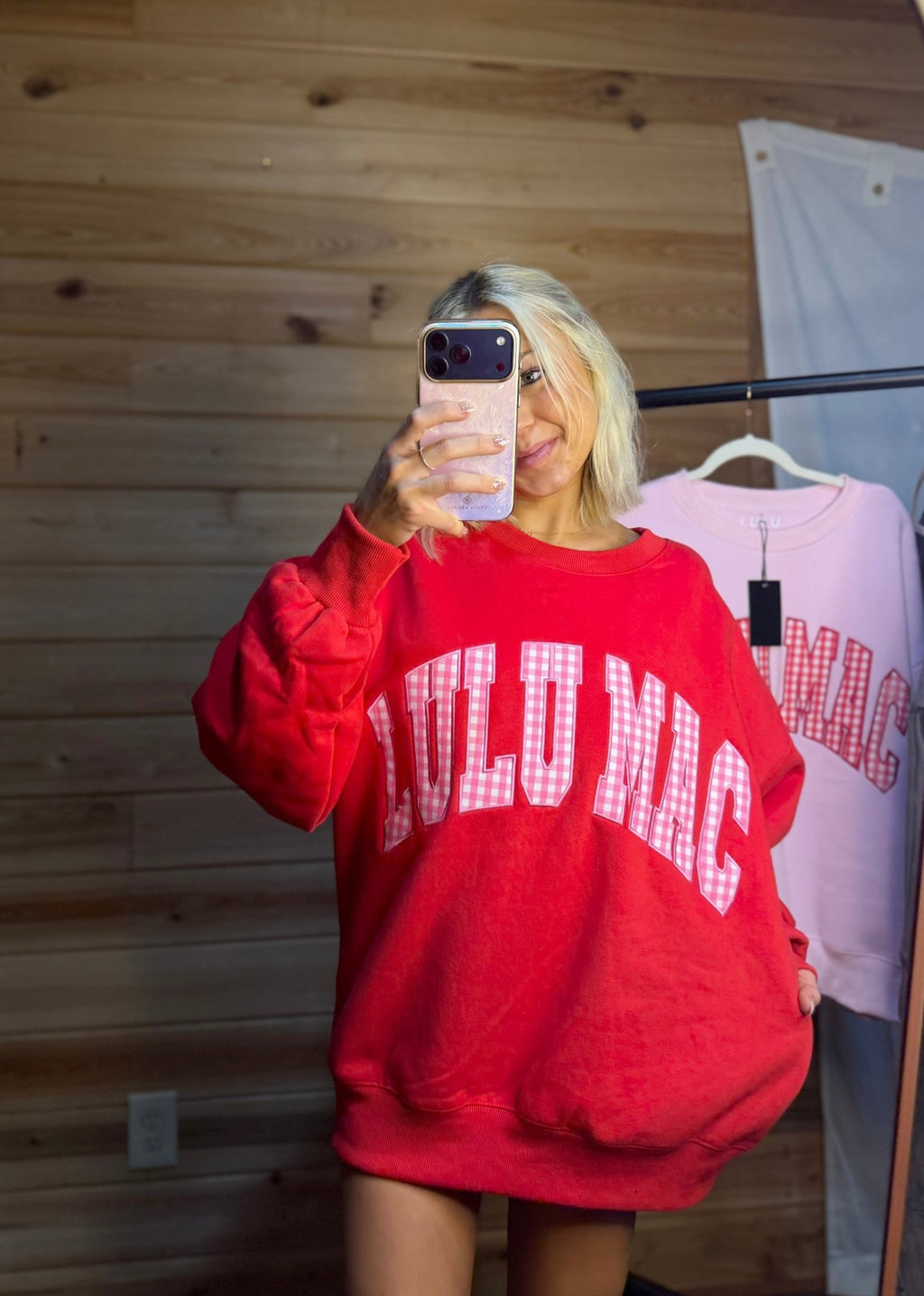 Red w/ Pink Gingham Lulu Mac Sweatshirt - Liv & Mama’s