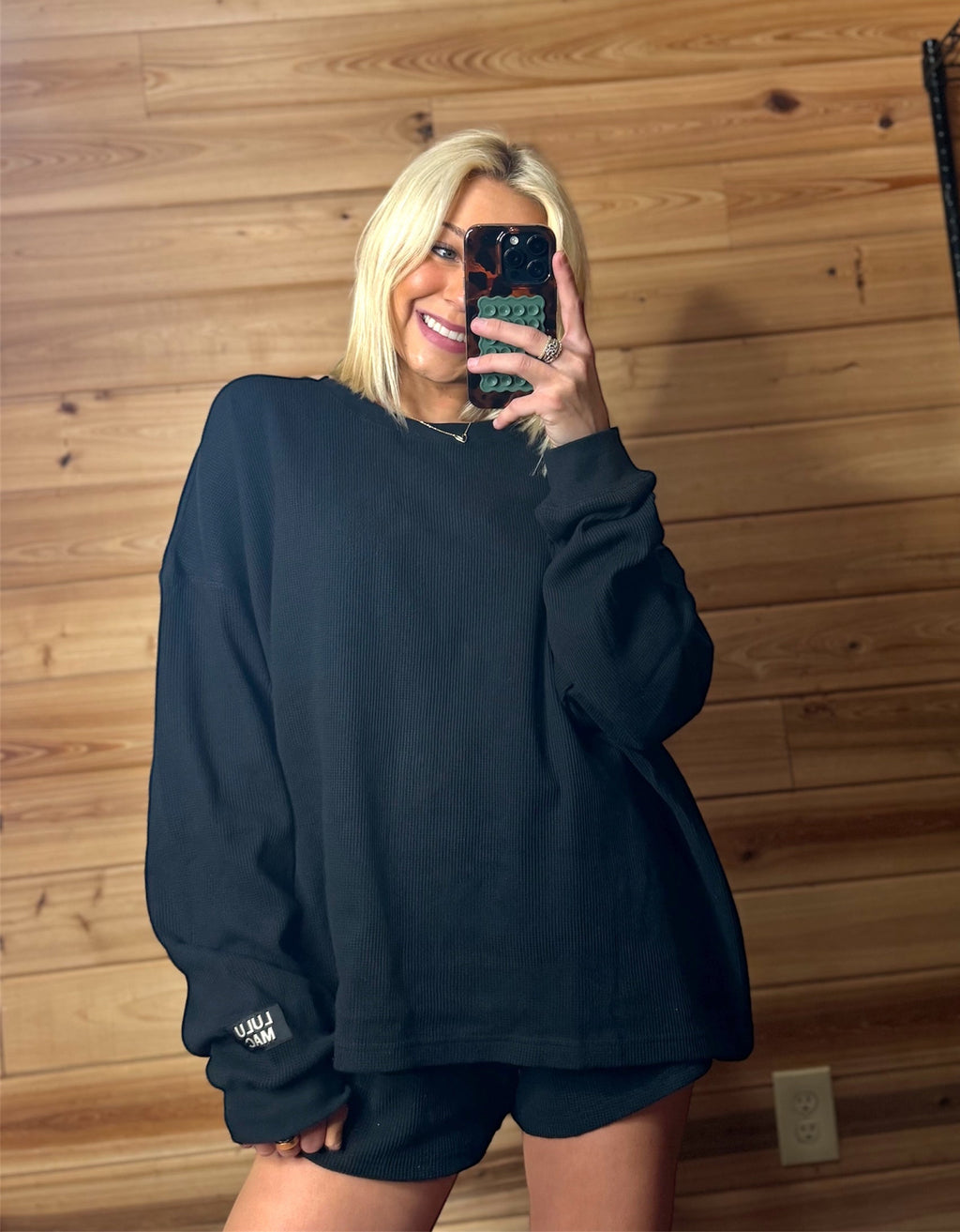 Black Long Sleeve Waffle Top - Liv & Mama’s