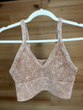 Zenana Washed V Neck Seamless Cropped Bra Top - Deep Camel - Liv & Mama’s