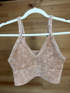 Zenana Washed V Neck Seamless Cropped Bra Top - Deep Camel - Liv & Mama’s
