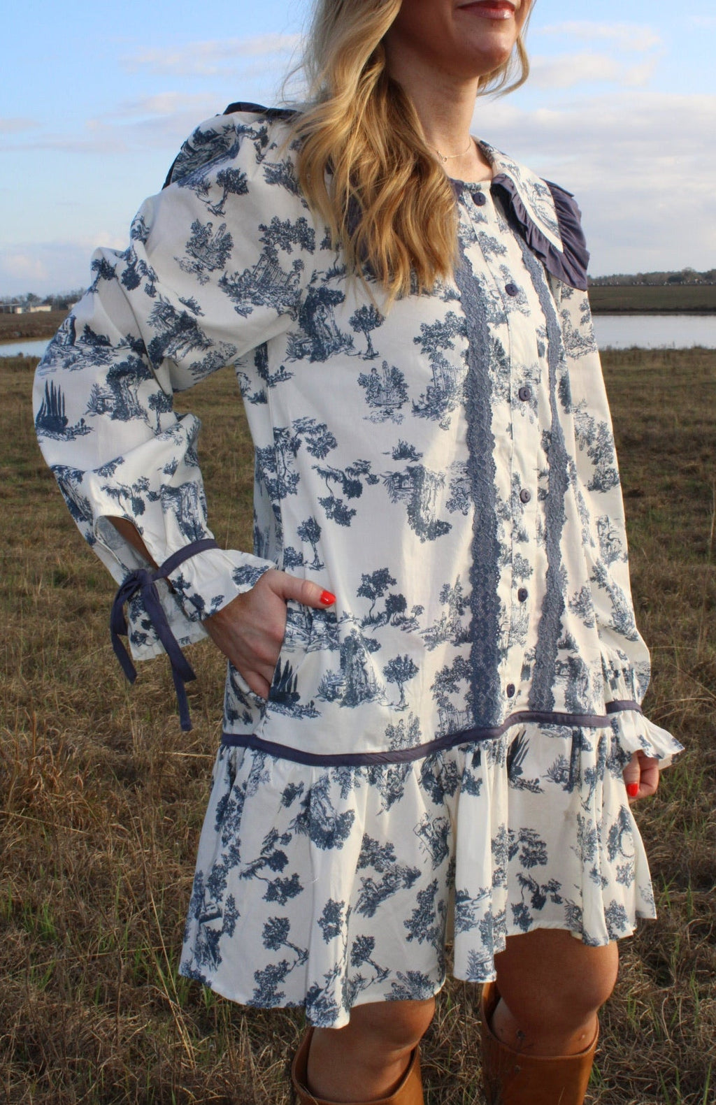 Navy Toile Dress - Liv & Mama’s