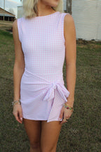 Pink Gingham Wrap Tie Front Dress - Liv & Mama’s