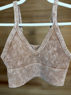 Zenana Washed V Neck Seamless Cropped Bra Top - Deep Camel - Liv & Mama’s