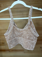 Zenana Washed V Neck Seamless Cropped Bra Top - Deep Camel - Liv & Mama’s