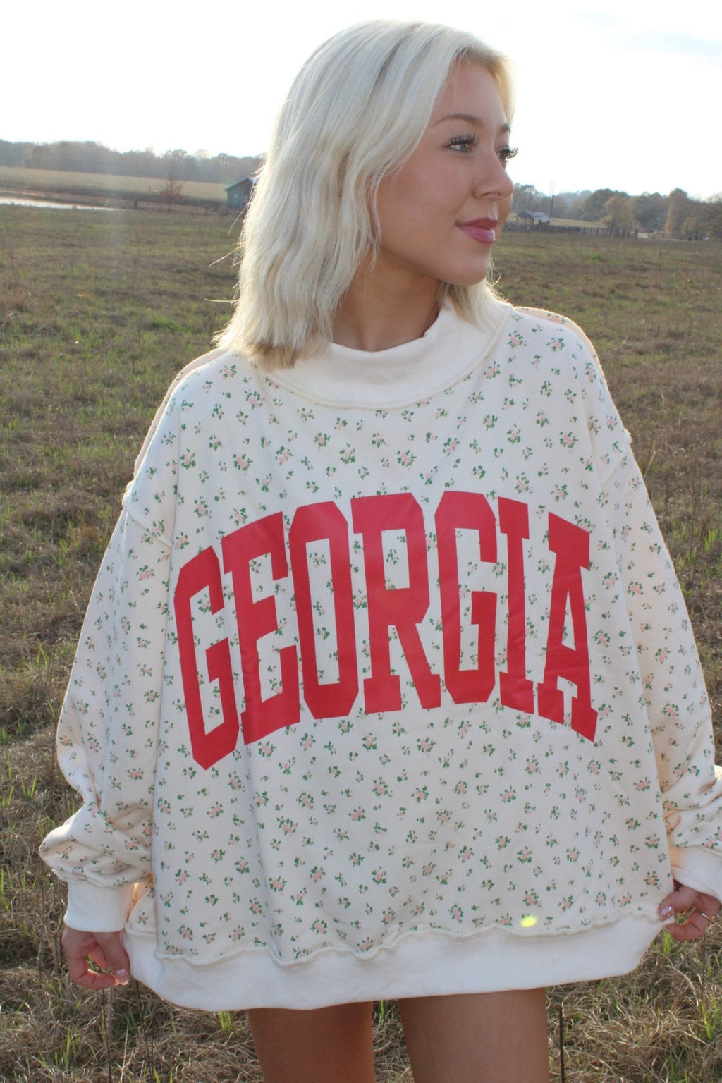 FLORAL GEORGIA MOCK NECK CREW - REVERSIBLE - Liv & Mama’s