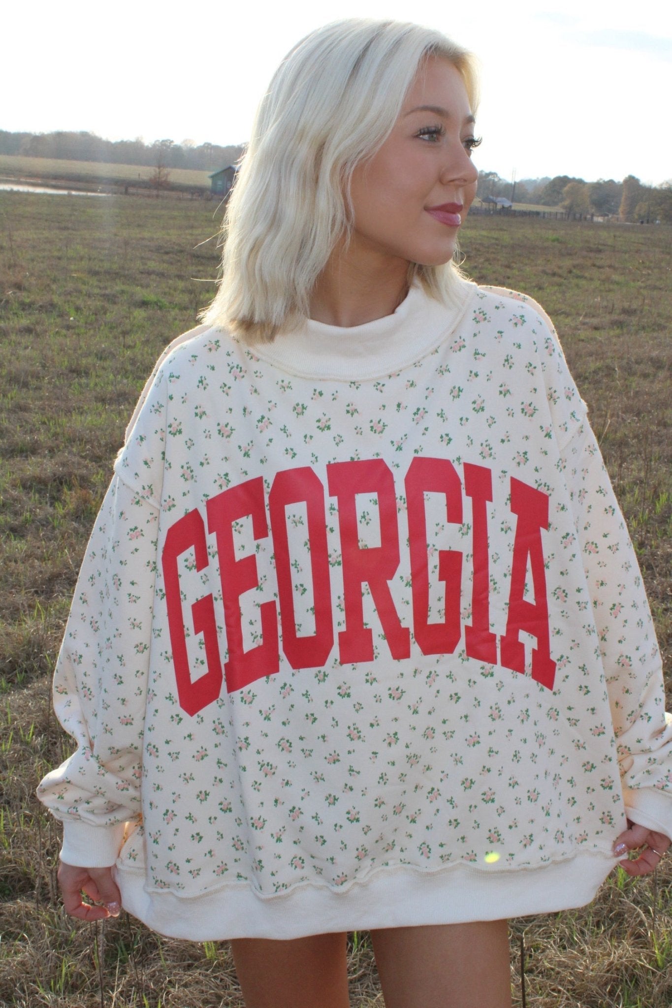 FLORAL GEORGIA MOCK NECK CREW - REVERSIBLE - Liv & Mama’s