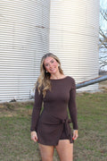 Chocolate Long Sleeve Wrap Dress - Liv & Mama’s