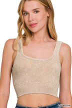 Zenana Washed Ribbed Brami - Ash Mocha - Liv & Mama’s